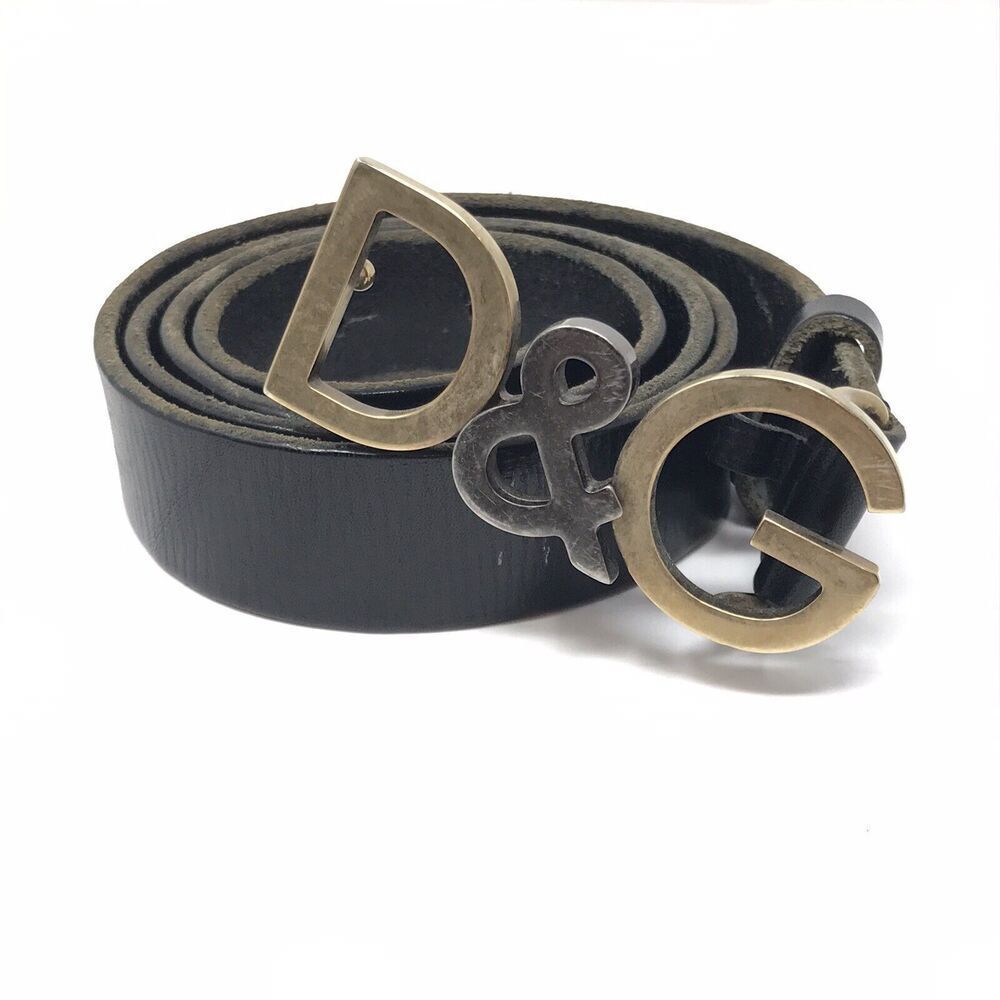 Dolce & Gabbana Vintage Leather Belt Black Women Size 90-36 Two Tone Hardware
